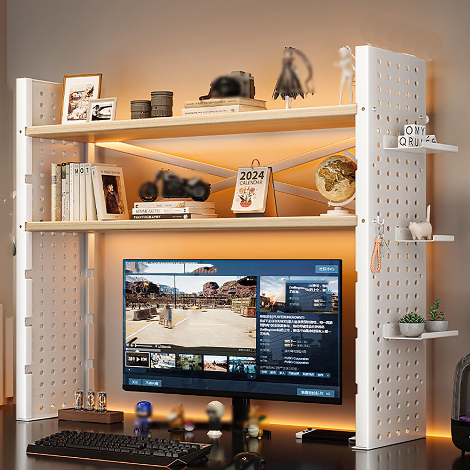 Étagère de bureau de jeu réglable blanche 99x20x81 cm pour l'organisation de la maison