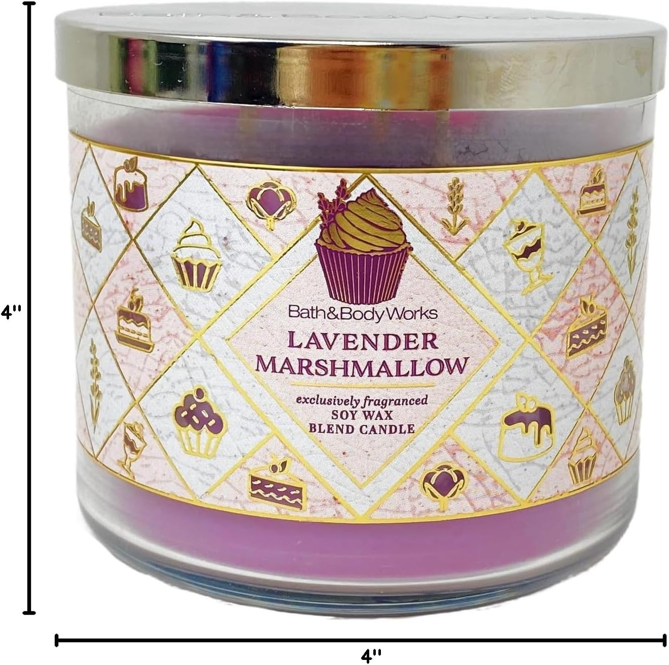 Bath & Body Works Lavender Marshmallow - 2 Piece 3-Wick Scented Candle Set with Clay Baby Bar Soap.