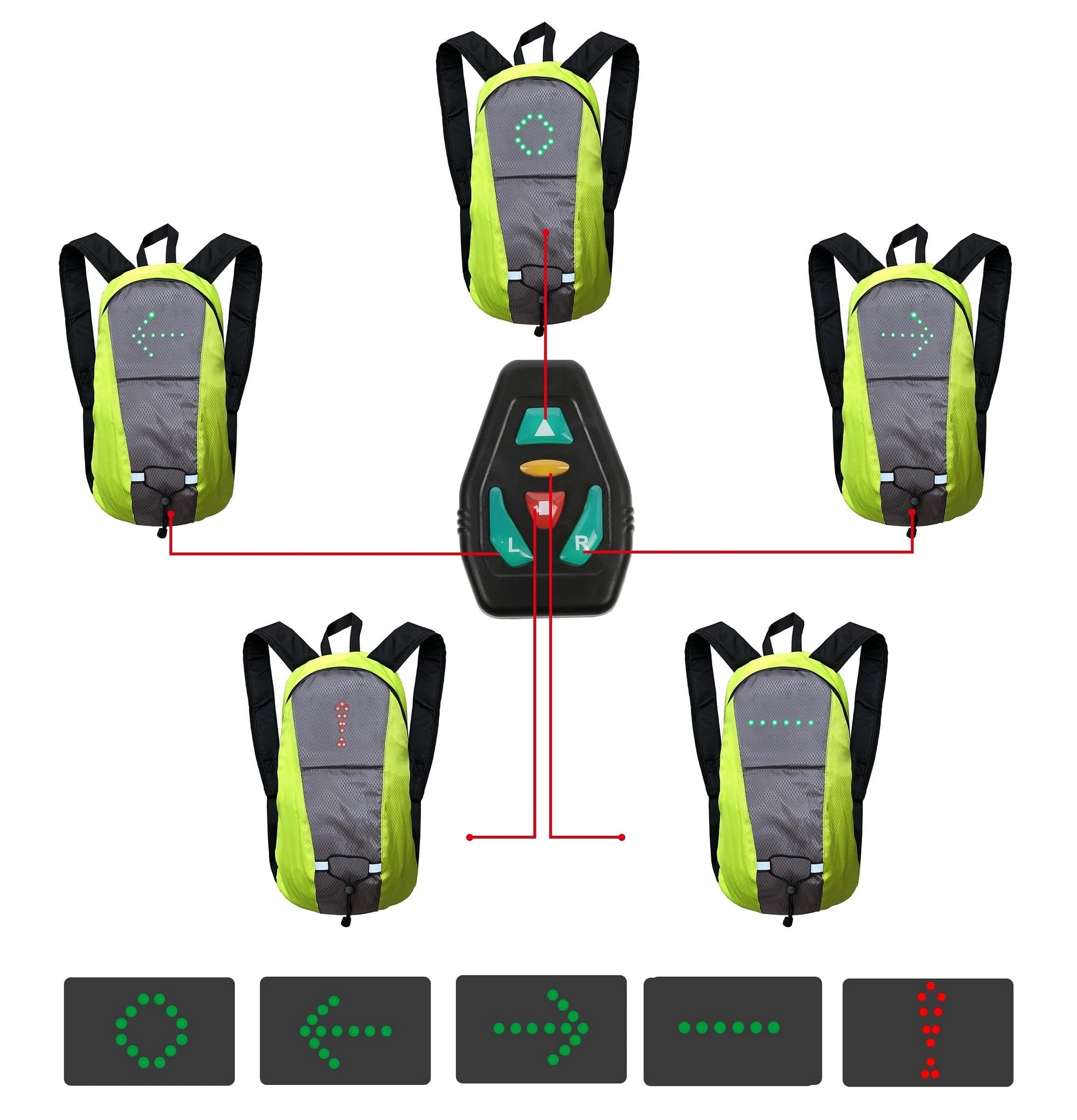Sac à dos 15L à Leds réfléchissant avec Signalisation de Direction pour Vélo et Trottinette. Télécommande et USB rechargeable. Vendeur français et stock en France
