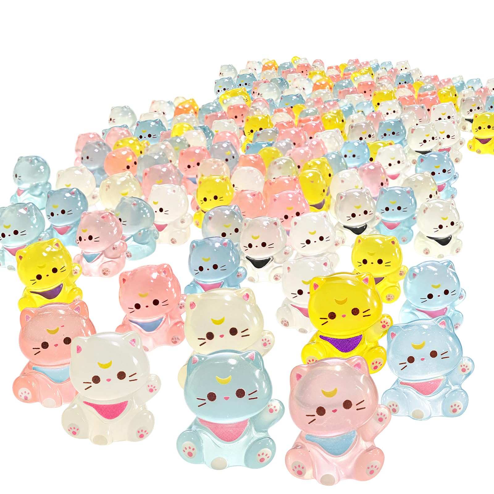 KIBBEH 56 Pcs Mini Resin Cat Figures Glow in The Dark