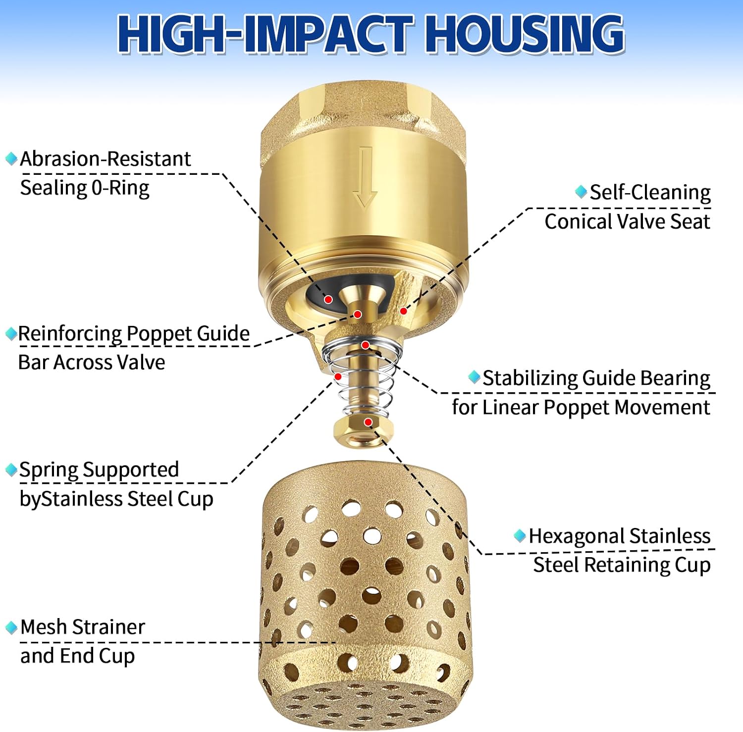 Brass Foot Valve, 2 inch NPT Spring Mesh Check Valve Female Connection One Way Foot Valve Backflow Preventer with Holes Strainer Filter(2'' NPT)