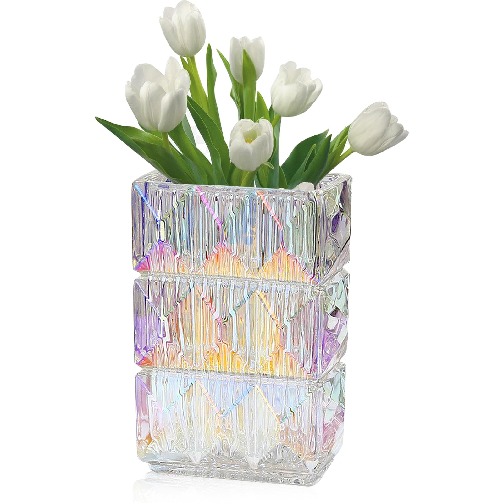 Decostatue Transparent Glass Vase Crystal Flower Vase Elegant Decorative Glass Thickening Design Clear Vase for Home Office Decor