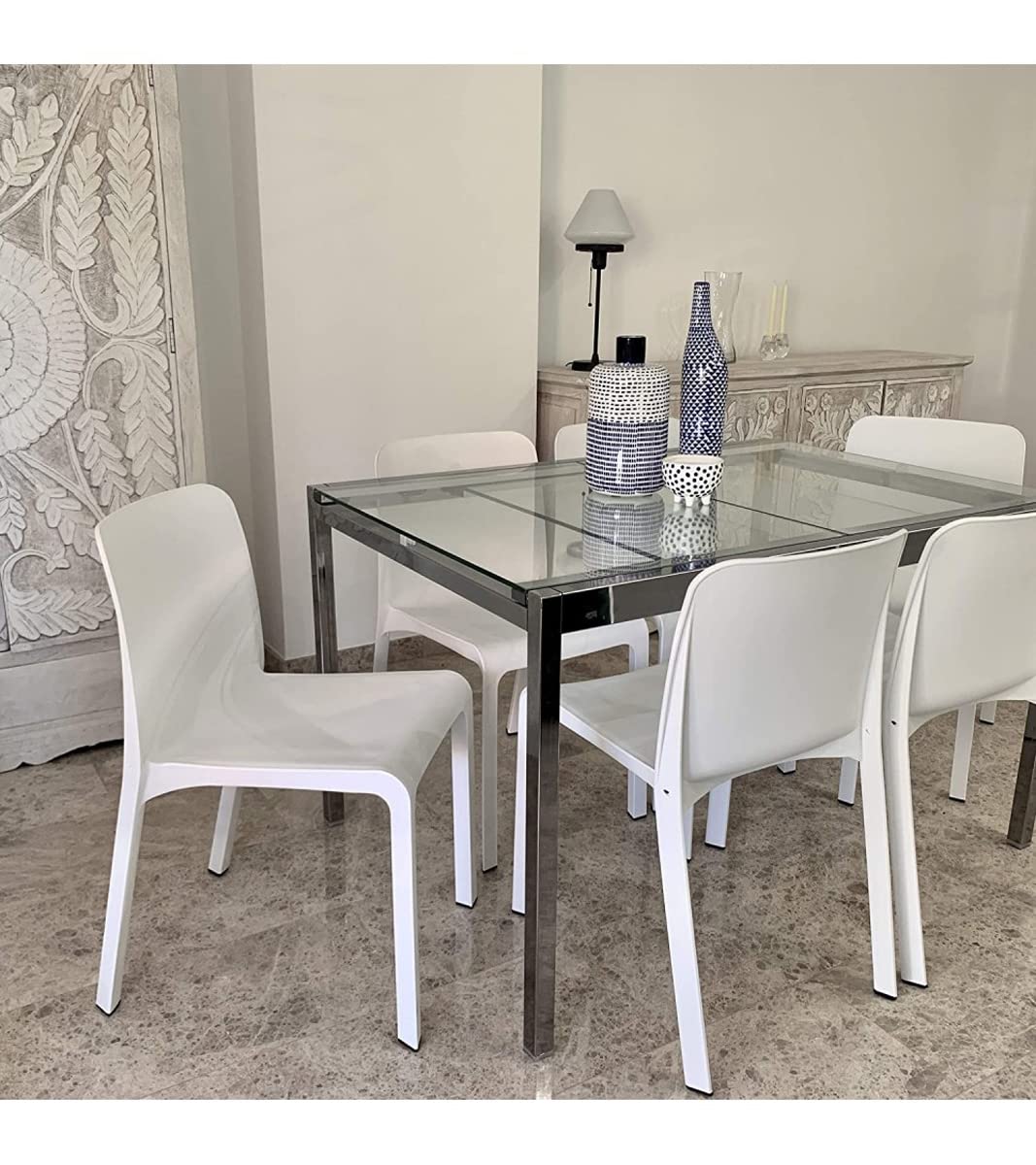 PEGANE Lot de 6 chaises de Jardin empilables en résine Coloris Blanc - Longueur 48 x Profondeur 53 x Hauteur 80 cm