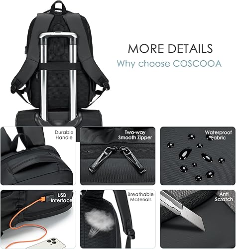 Miniatura 6 de COSCOOA Mochila de viaje de negocios para laptop de 17 pulgadas, 18 x 14 x 8 pulgadas, 40 L, aprobada para vuelo, mochila de transporte grande para