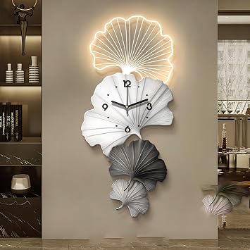 Ginkgo Leaf 3D Decorative Clock, Large led Art Wall, Luminous Decoration, Silent Clocks,Bedroom,Kitchen,Home,Dining,RoomB,120 * 55cm/47.2 * 21.7in