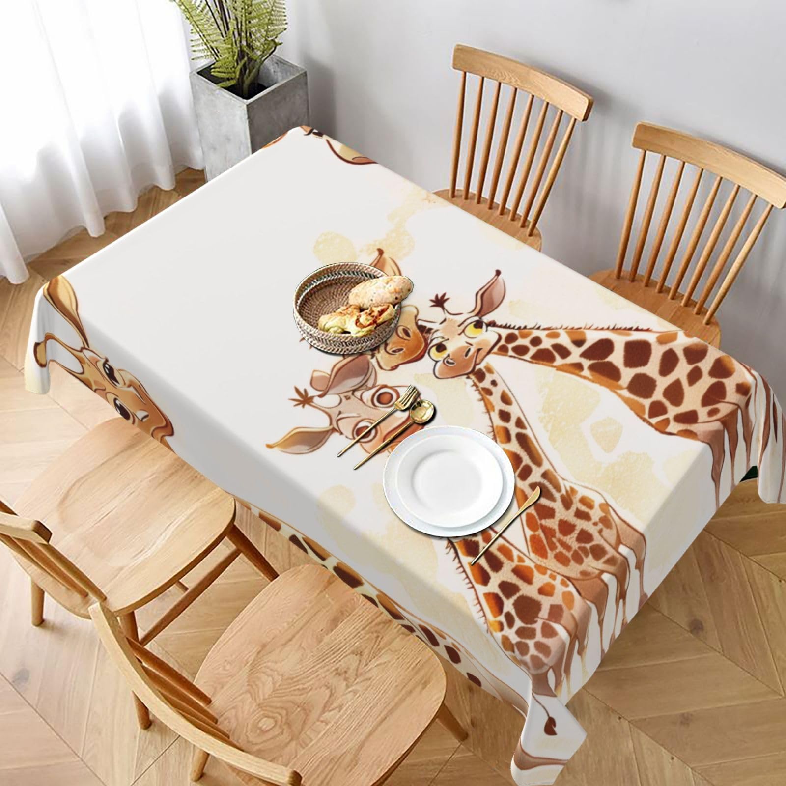 WPKJU Cute Cartoon Funny Giraffes Printed Tablecloth 60x90 in Water Resistant Table Cover Washable Rectangle Table Cloth for Dining Tables