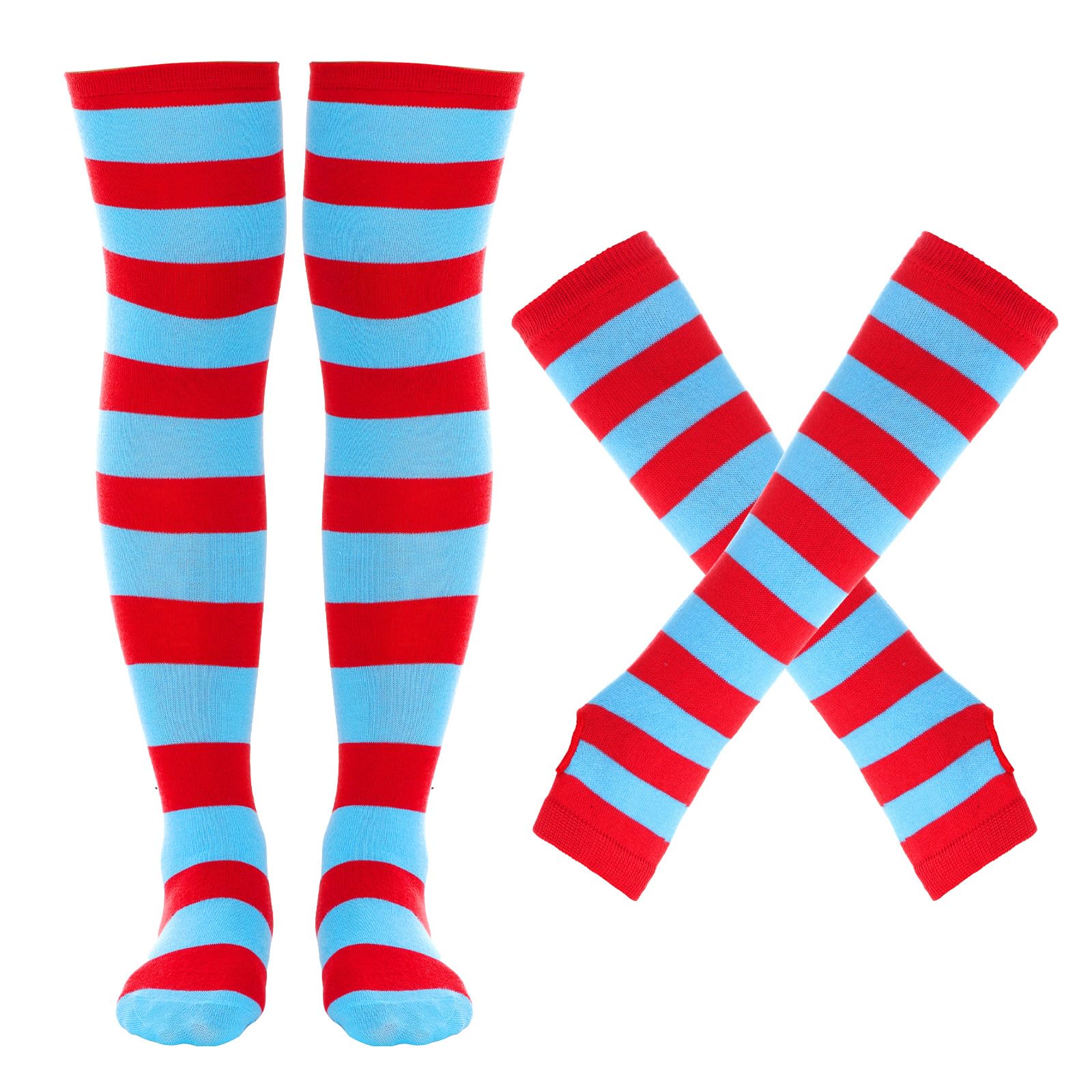 Tongcloud Women's Striped Knee High Socks, Over Knee Thigh High Socks, Arm Warmer and Fingerless Gloves Set