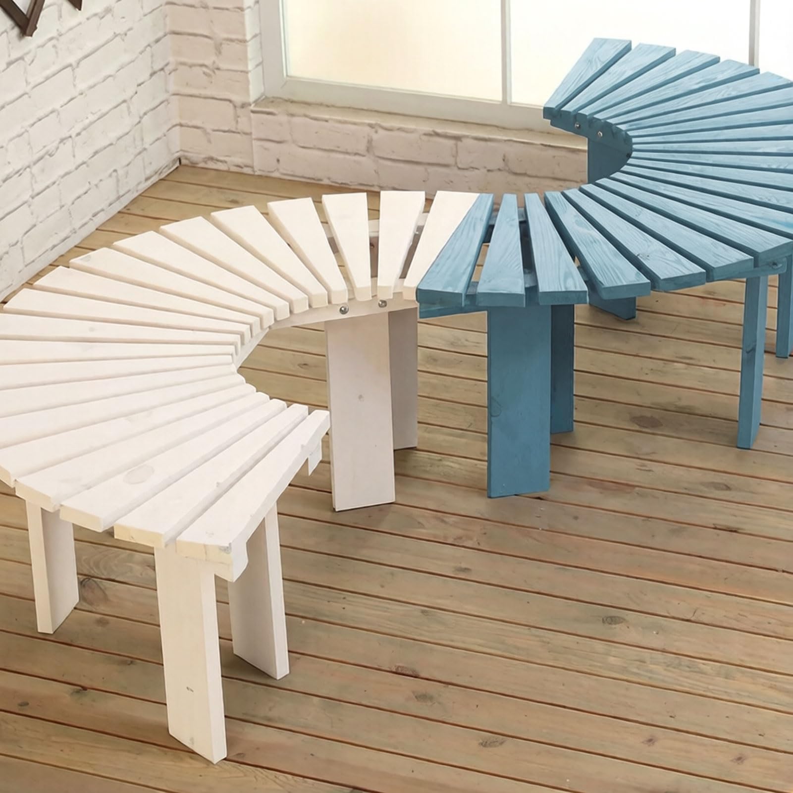 Bancos de listones envolventes para decorar pies de árbol