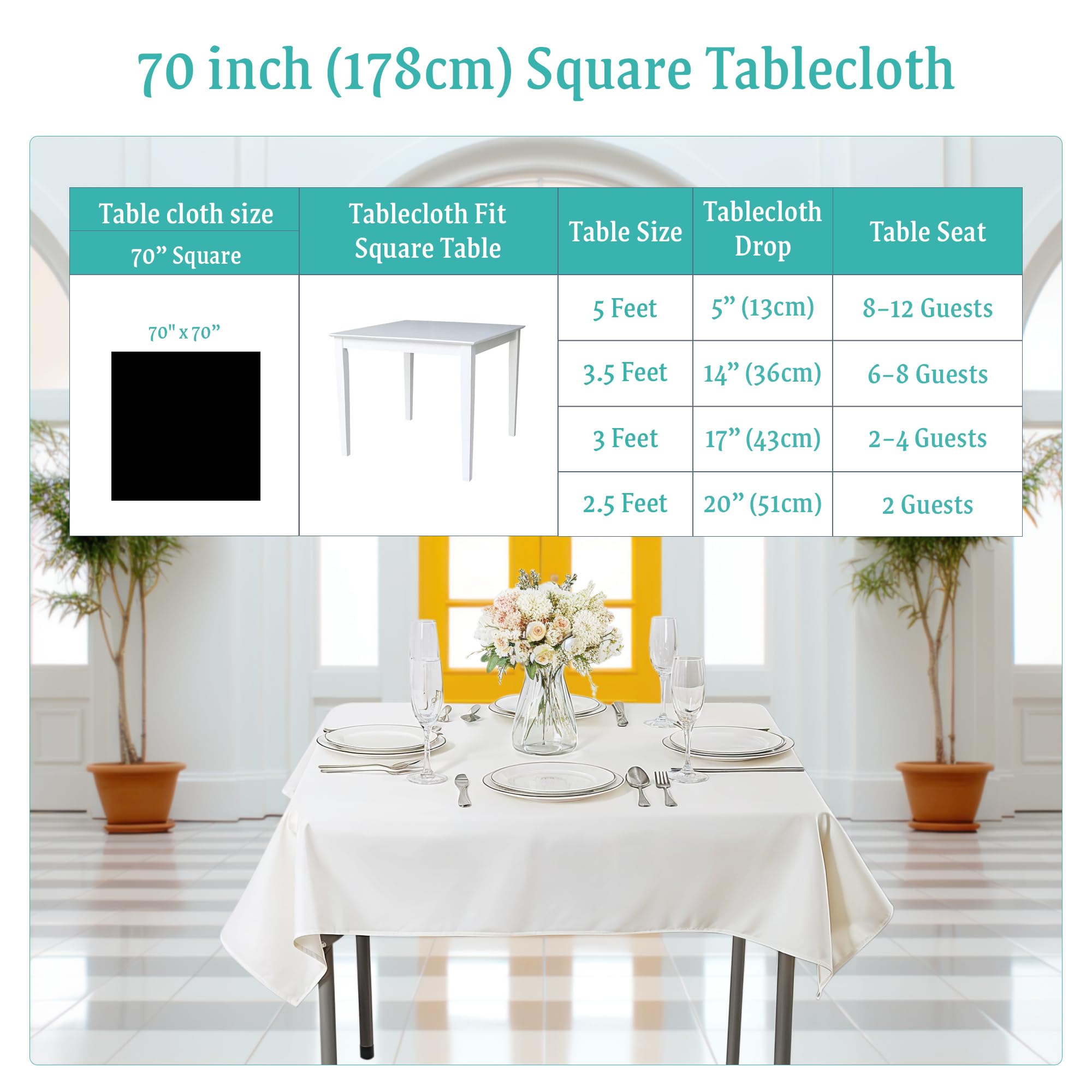 Event Decor Shop Mantel cuadrado negro de 70 x 70 pulgadas, mantel de poliéster lavable para bodas, comedores, restaurantes y fiestas, tela resistente a las arrugas, diseño sin costuras, paquete de 5