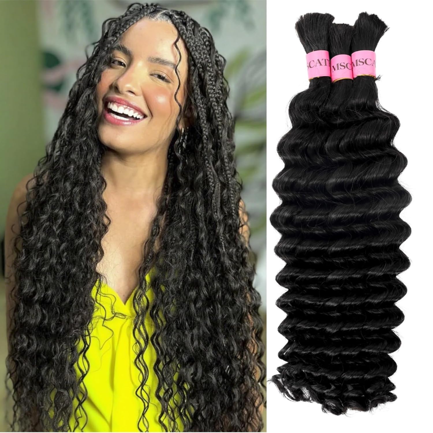 Human Braiding Hair for Boho Braids Deep Wave Bulk Human Hair for Braiding 150g Brazilian Human Hair for Boho Braids 16inch Bohemian Hair for Braiding Natural Black Best Human Extensions