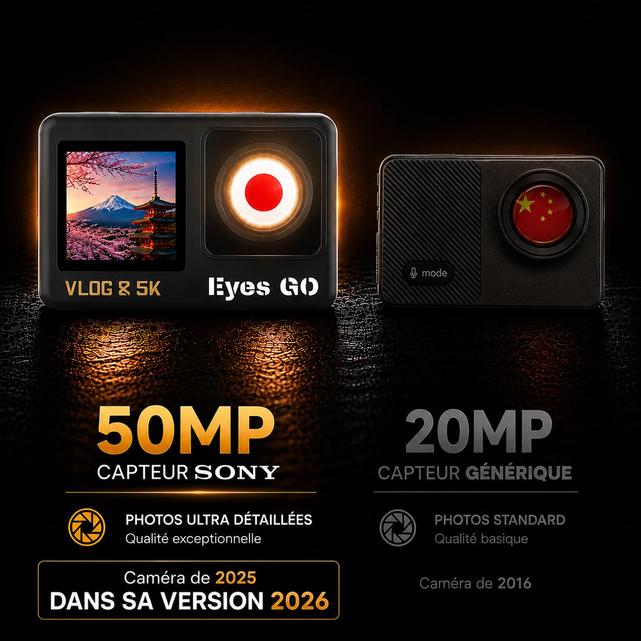 5K26 - Caméra Sport 5K30fps 4K60FPS 120FPS - 31 Accessoires - Photo 50MP - 2 Ecrans Tactile Vlog - Télécommande Micro 360° - Stabilisateur E.I.S 2.0 Étanche 30M - Carte SDXC 64GO - 2X1350mAh