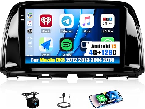 [4G+128G] Android 15 Car Radio for Mazda CX5 2012 2013 2014 2015 with Wireless CarPlay Android Auto,9 inch Touchscreen Car Stereo with WiFi,GPS Navigation,Bluetooth,FM/RDS SWC EQ+Backup Camera