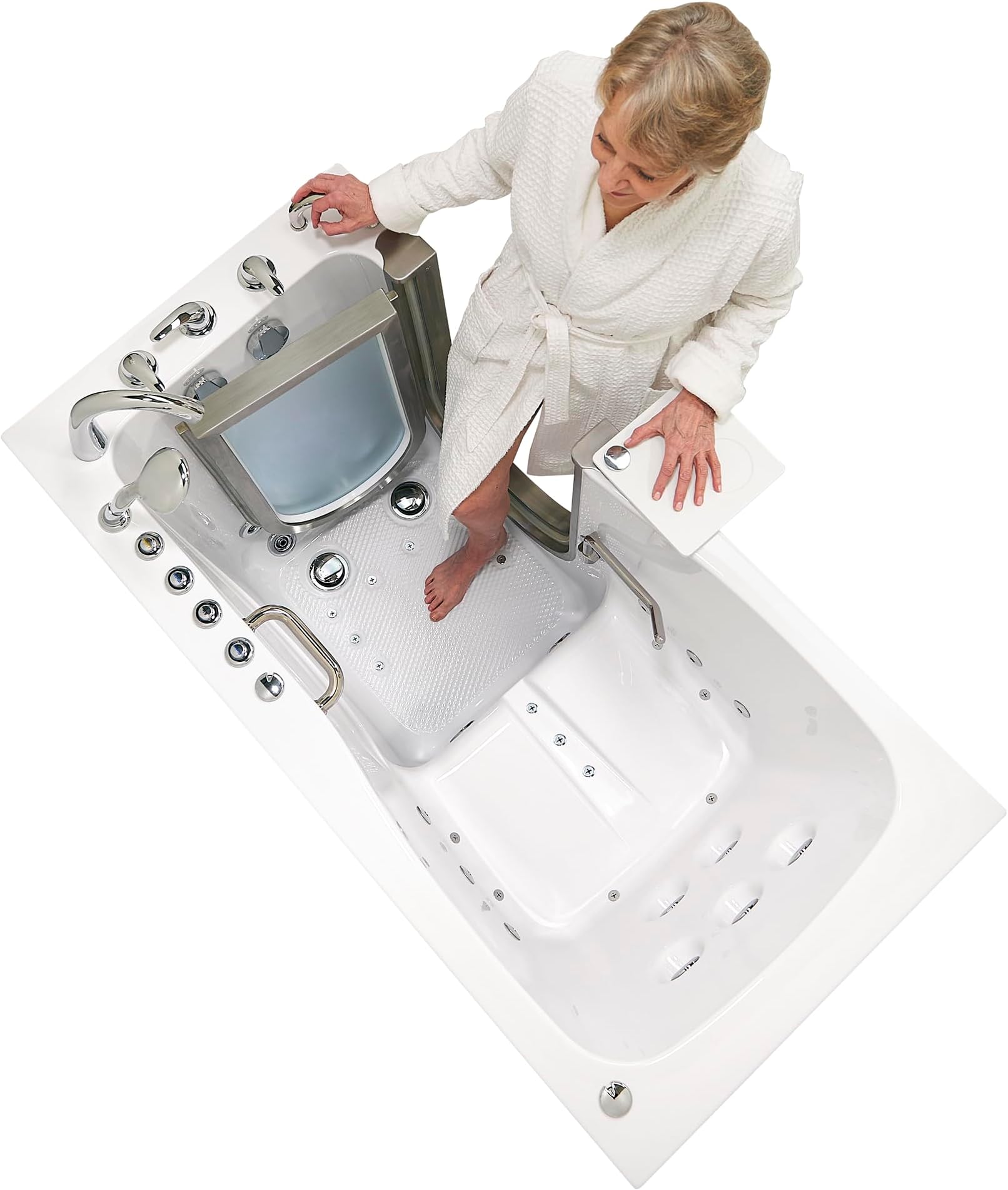 Ella Ultimate 30"x60" Acrylic Air & Hydro + Independent Foot Massage Walk-In-Bathtub, Right Door, Heated Seat, 5 Piece Fast Fill Faucet, 2" Dual Drain