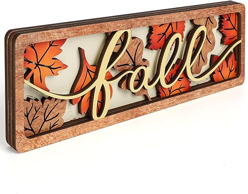 Decoración vintage de hojas de otoño para oficina, hogar, mesa, repisa, estante, escritorio, letrero retro de otoño de 3 12 x 11 pulgadas, letrero