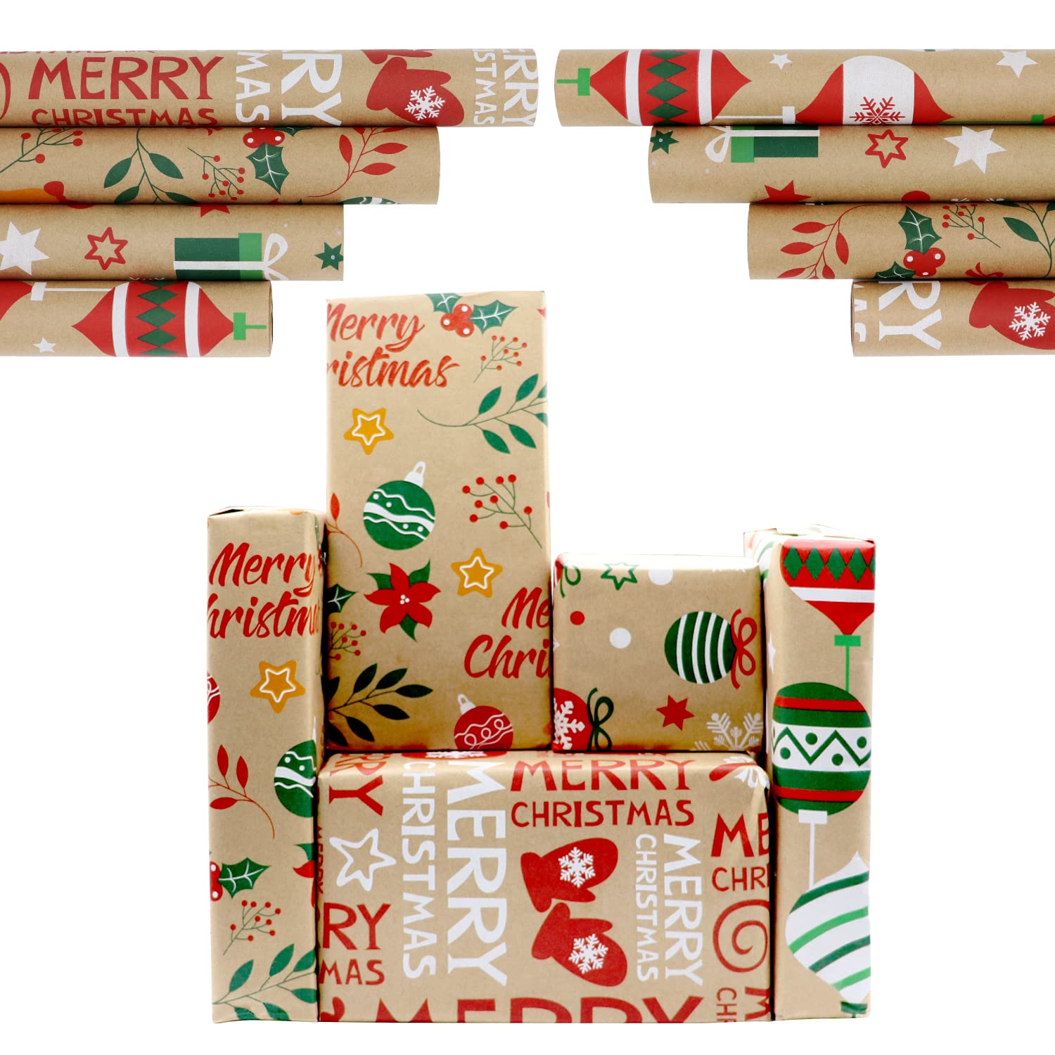 Buy VEYLIN 4Rolls Christmas Wrapping Paper, Xmas Vintage Kraft Gift