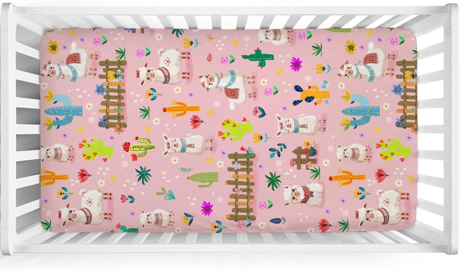 Llama Cactus Baby Crib Sheets 52''x28'' Cute Alpaca Cactus Floral Snug Fitted Mattress Cover for Boy Girl Desert Animals Soft Baby Nursery Bed Sheets for Standard Crib and Toddler Mattresses