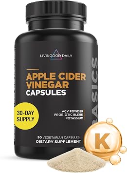 Livingood Daily Apple Cider Vinegar Capsules with The Mother 1500mg - ACV Pills with Probiotics & Potassium for Women & Men - Supports Gut Health, Digestion, Appetite & Weight - Vegan, 90 Capsules