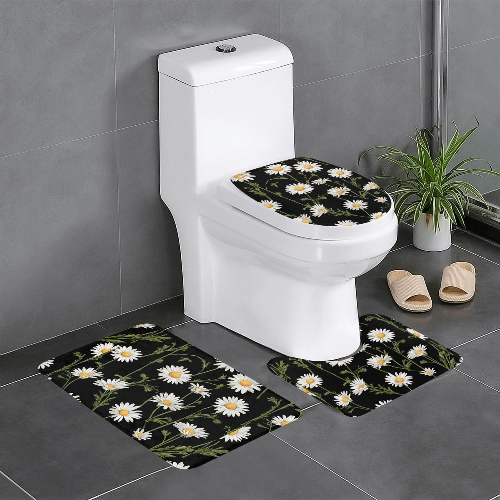 Tapis de bain fleur contour WC en U résistant pour sol humide