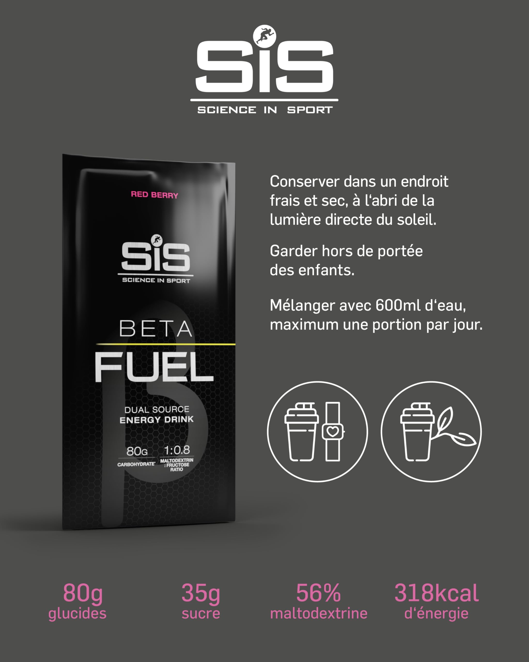 Science in Sport BETA Fuel 80 Poudre Boisson Énergisante 15 x 82g Fruits rouges - Poudre de boisson isotonique avec 80g de glucides, source e d’énergie pour sportifs d’endurance
