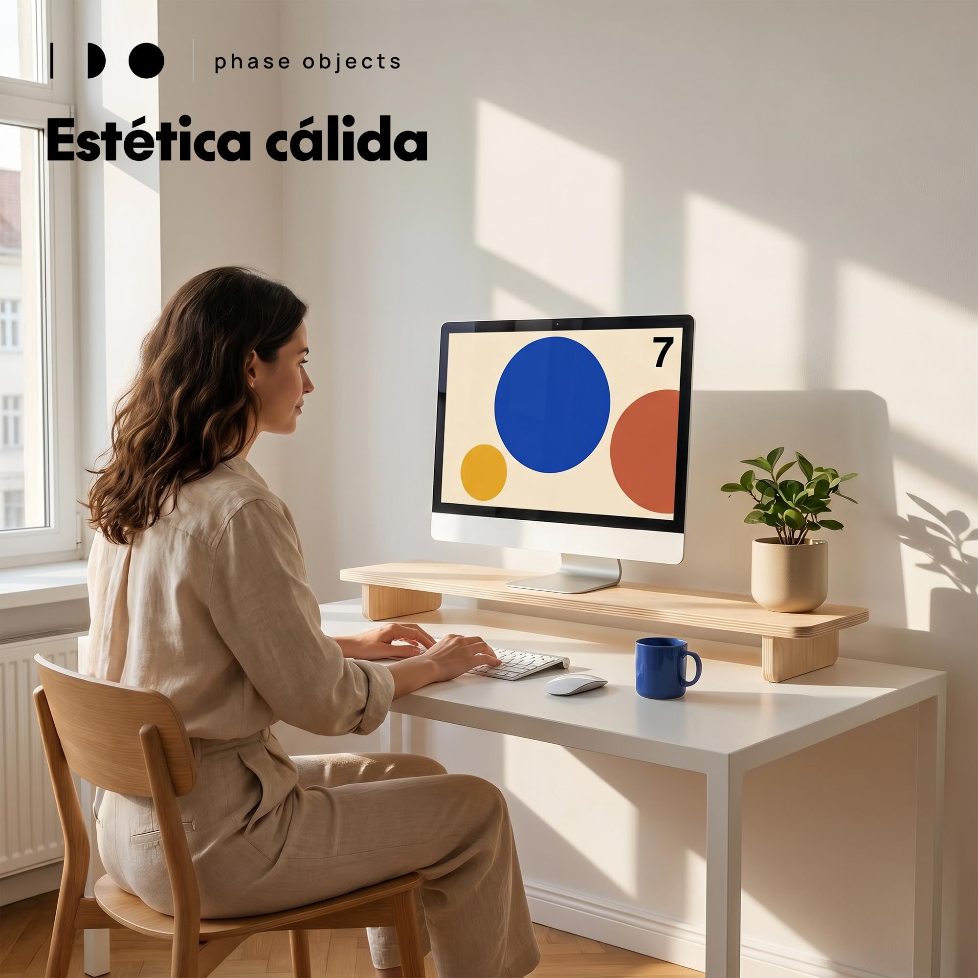 Monitorständer für den Schreibtisch aus Birkenholz, 110 cm, doppelte Monitorhalterung und Monitorerhöhung für iMac und Mac, Ergonomie, Organisation und Ästhetik für modernen Workspace