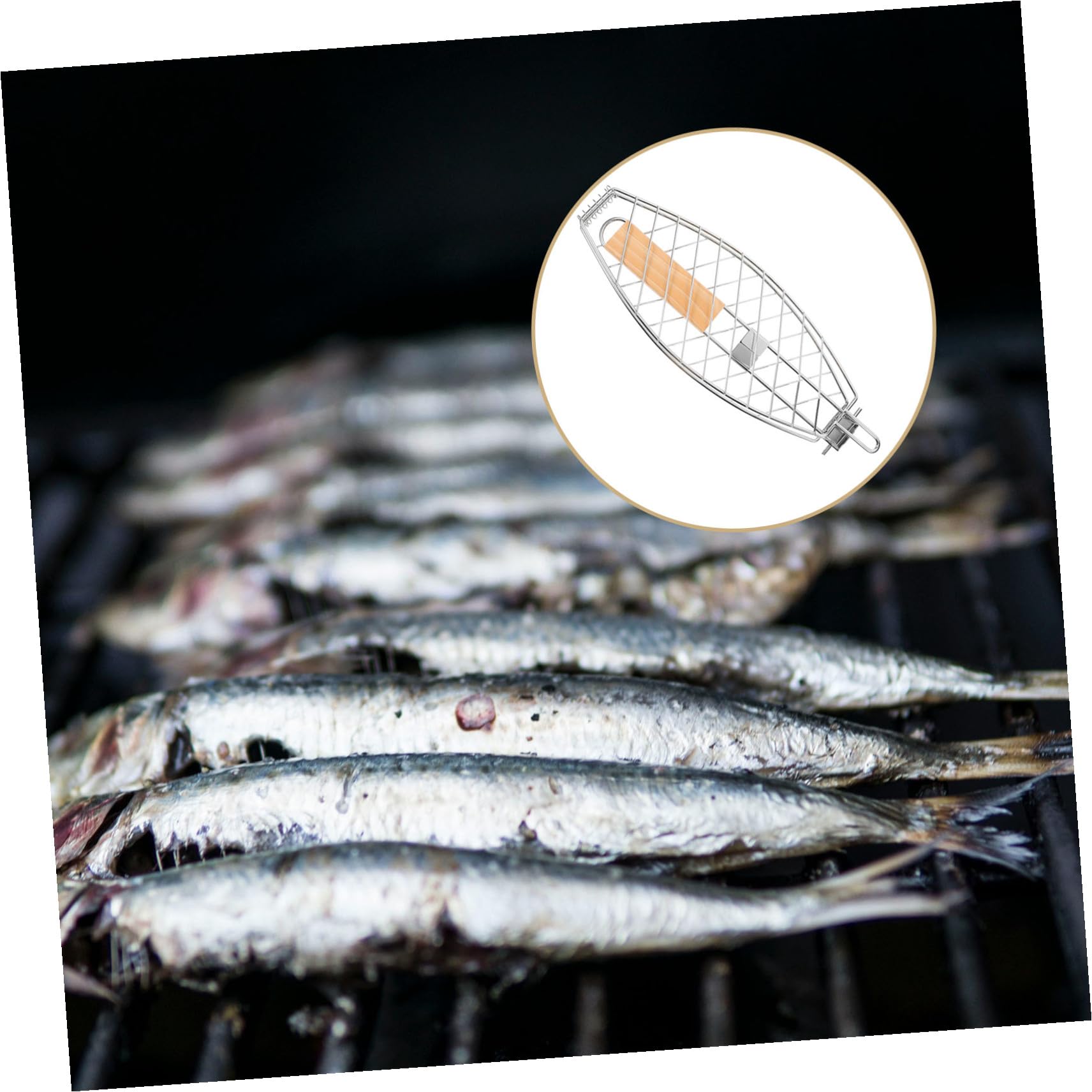 Juego de 2 cestas portátiles para asar pescado, plegables, de acero inoxidable, accesorios para cocinar al aire libre, cestas plateadas para parrilla de pescado para barbacoa