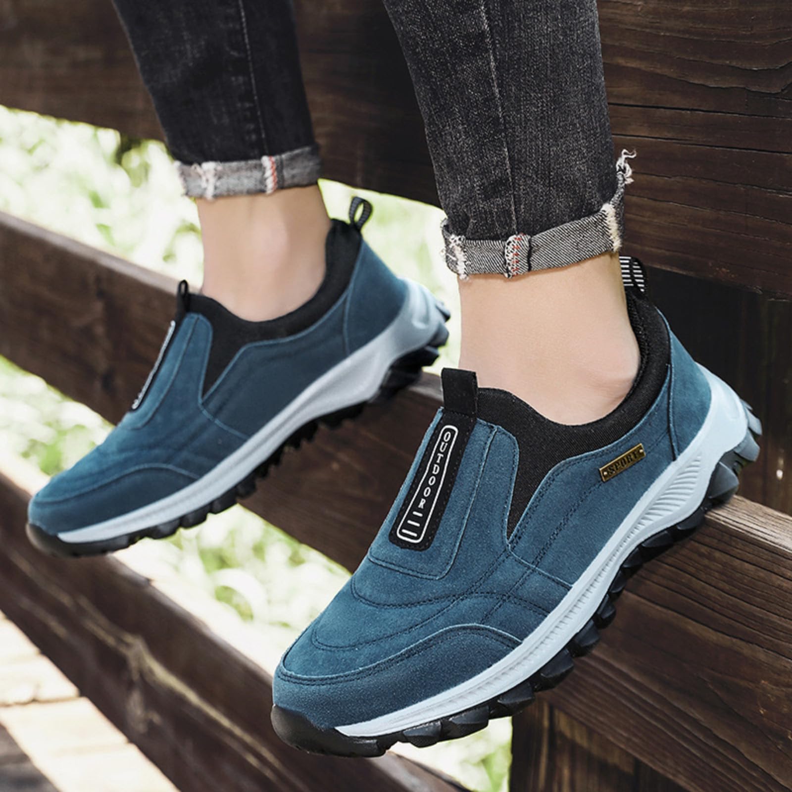 Scarpe ortopediche da uomo, con supporto per arco plantare, leggere, per attività all'aperto, escursionismo, lavoro, Nero , 47 1/3 EU