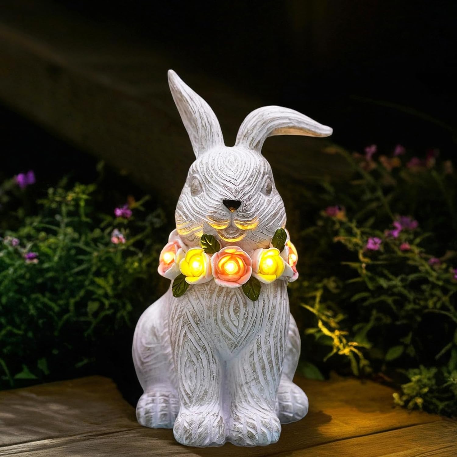 Solar Rabbit Garden Statue - Bunny Decor with Solar Flowers LED Lights Outdoor Yard Garden Decor - Unique Easter Gifts for Mon Women