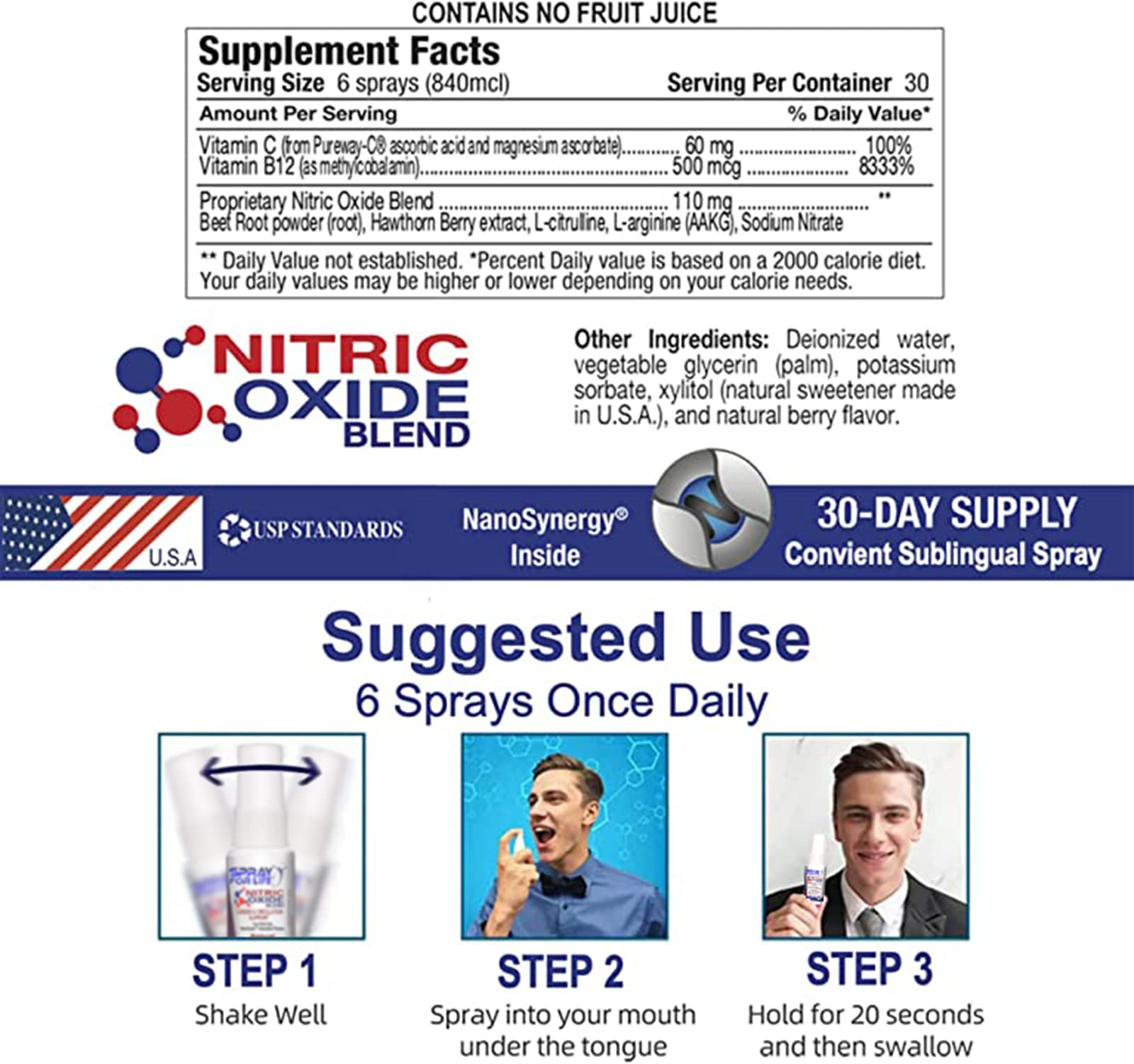 Nitric Oxide Blend Spray Supplements, Spray For Life Sublingual Nitric