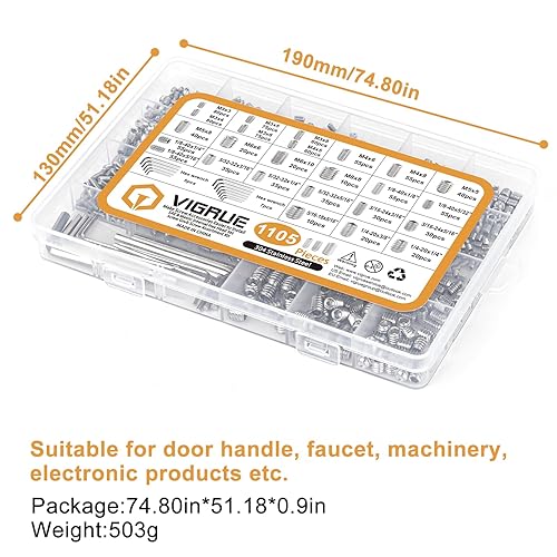 Miniatura 6 de VIGRUE 1105 piezas de 25 tamaños de tornillos métricos y SAE, juego de tornillos Allen de accionamiento hexagonal interno de acero inoxidable 304,