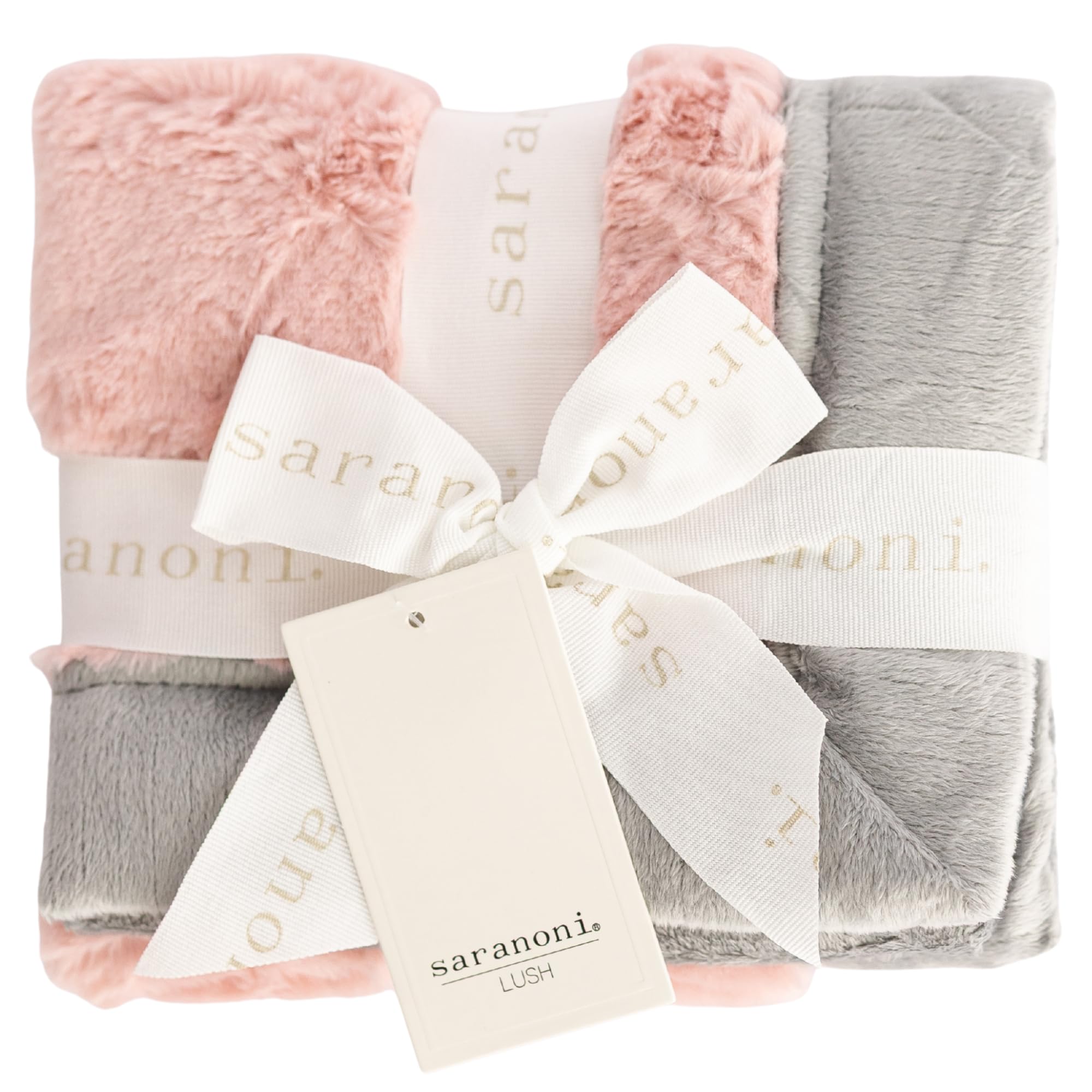 Saranoni Luxury Security Blankets for Babies | Ultra-Soft Lush and Boutique Quality Baby Blanket | Light Pink/Gray, Mini - 15" x 20"