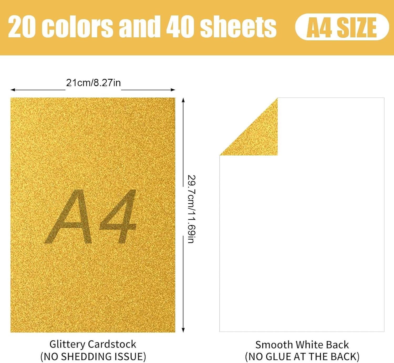 40 Sheets A5 Glitter Cardstock, 20 Colors Sparkly Craft Paper, DIY Art Supplies for Greeting Cards, Greeting Card Making, Scrapbook and Handmade Projects