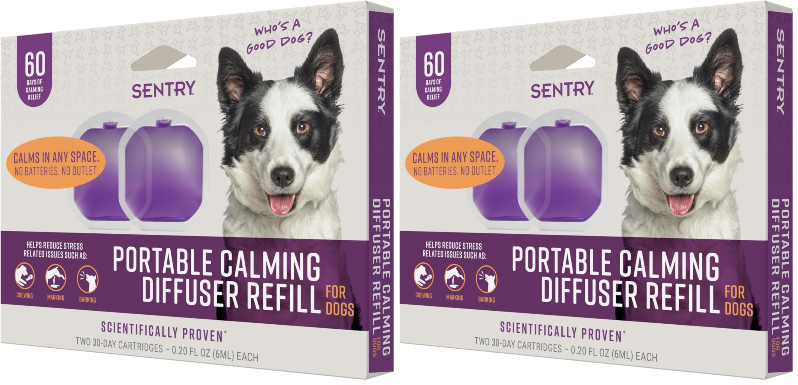 Sentry Behavior Portable Calming Diffuser Refill for Dogs, Reduces Response to Normal Stress and Bad Behavior with Calming Phereomones, Easy-to-use Portable Design, 60 Day Release (Pack of 2)