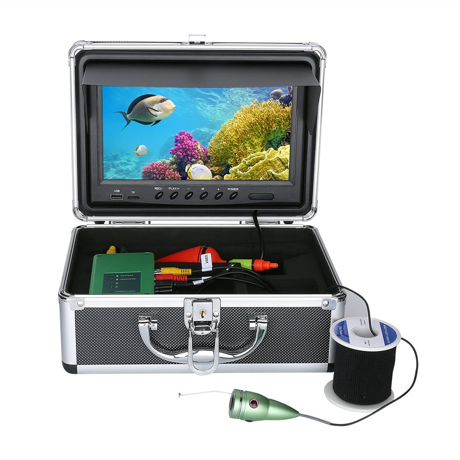 Cámara de Pesca, 9 pulgadas DVR Cámara de video de pesca bajo el agua 100 0TVL Localizador de peces HD Cámara de pesca impermeable de la grabadora con 6pcs. 1W IR LED ,Cámara de pesca submarina(White