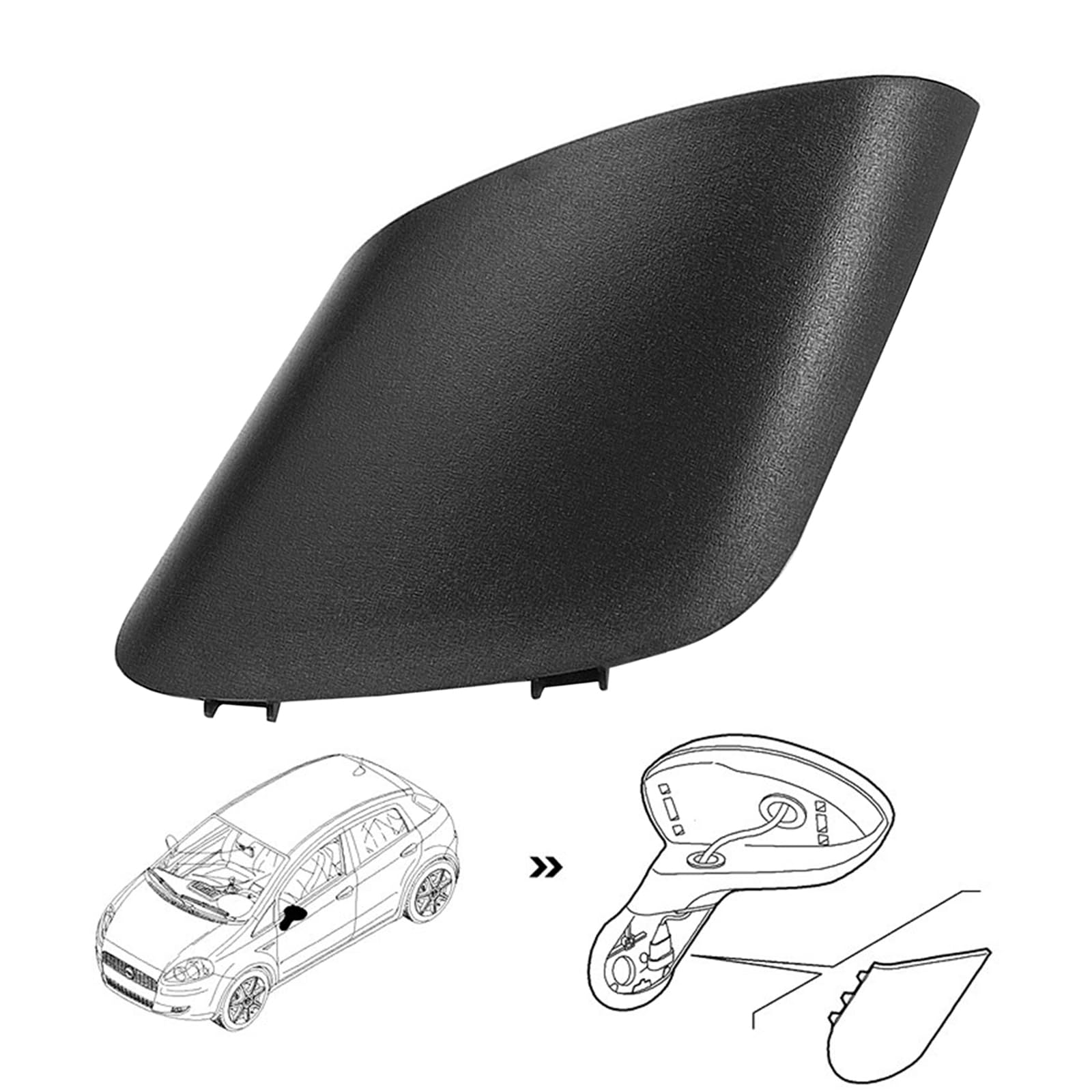 Housse De Rétroviseur Droit Pour Fiat 500 (2007-2024) - Couvre Bras Et Tige De Valve, Noir ABS