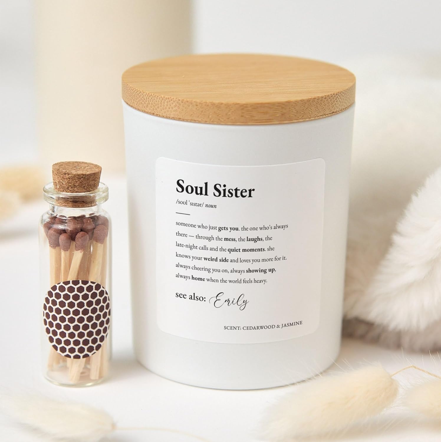 Soul Sister Candle Gift | Friendship Scented Candle | Personalized Keepsake with Gift Box and Matches-Black/Unscented