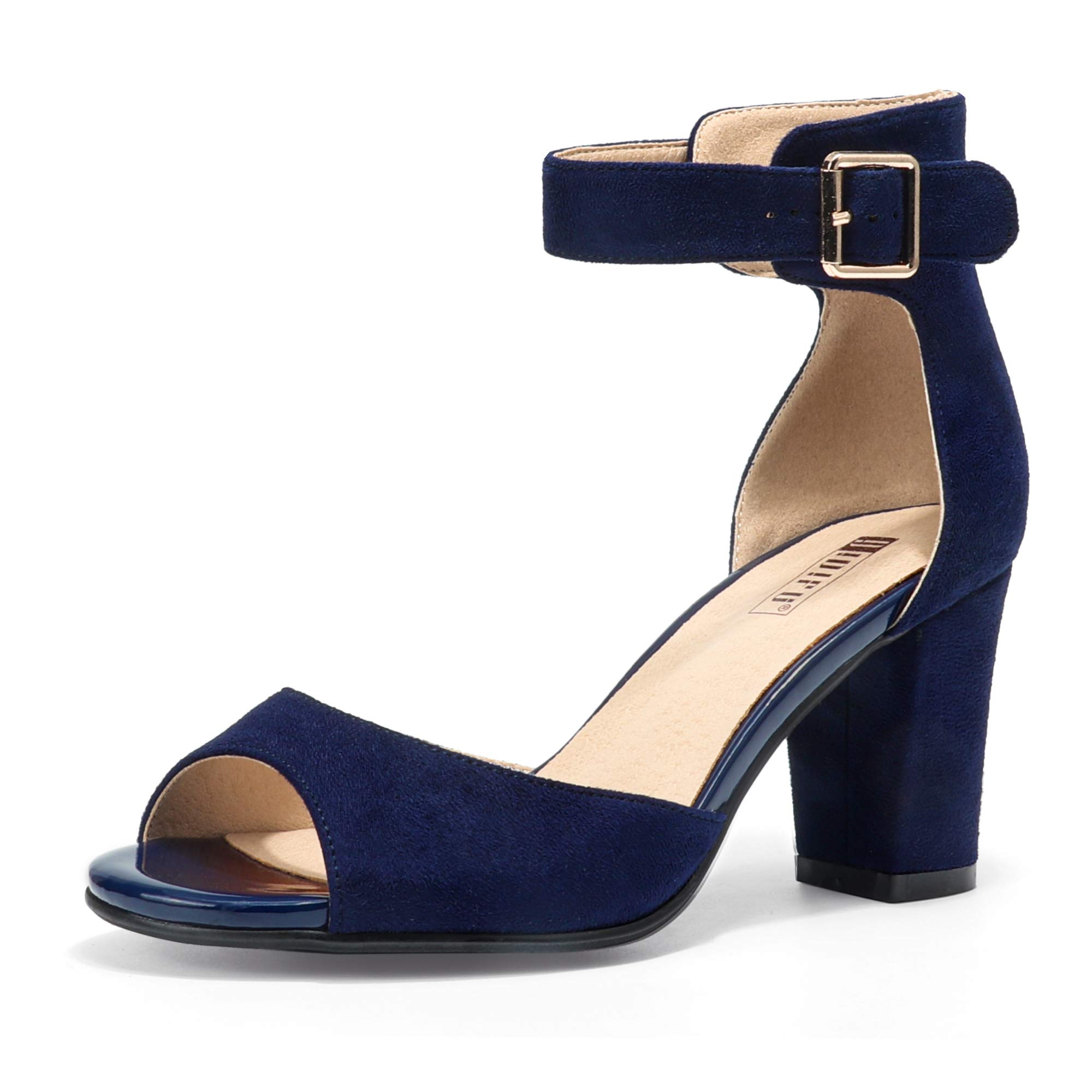 IDIFU Women's Candie-MI Peep Toe Low Block Heels Sandals Ankle Strap Comfy Chunky Wedding Dress Shoes