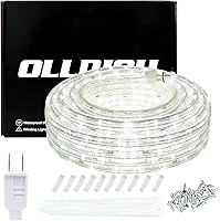ollrieu 50ft Waterproof LED Rope Lights 360 LEDs Daylight White 6000K IP65 Linkable Indoor Outdoor Patio Decor