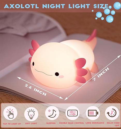 Miniatura 5 de Axolotl - Luz nocturna para niños, bonita lámpara de ajolote recargable, lámpara de mesa, lámpara de noche, lámpara de noche de silicona LED de