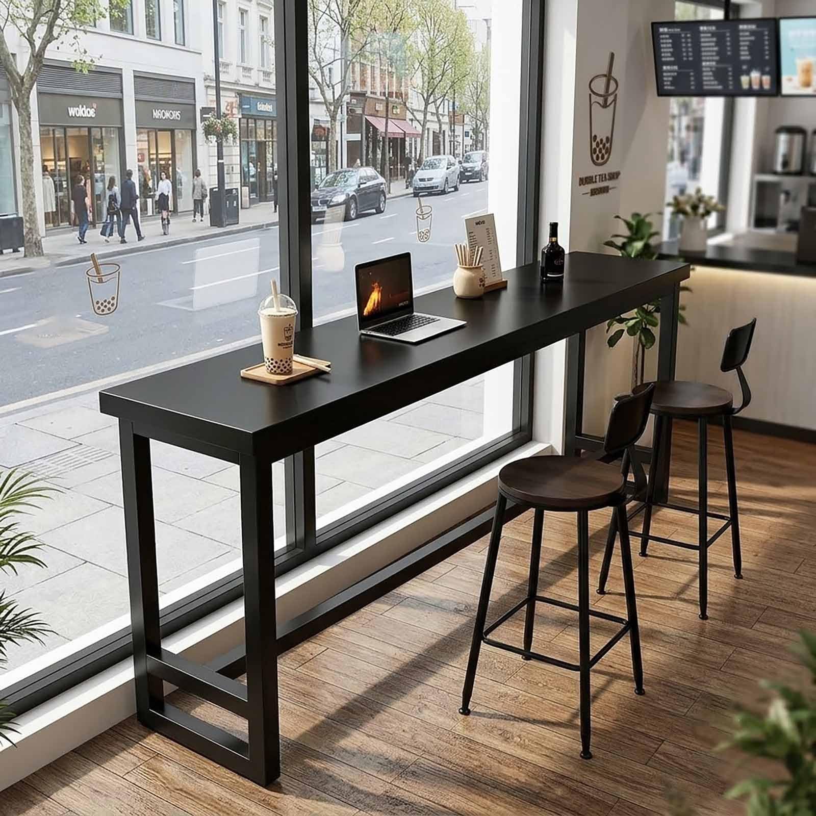 Mesa de bar madera maciza y metal negro con acabado premium de comedor