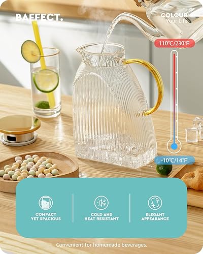 Miniatura 2 de Baffect Jarra de agua, jarra de vidrio de borosilicato con tapa de acero inoxidable, a prueba de fugas, jarra para puerta de refrigerador para