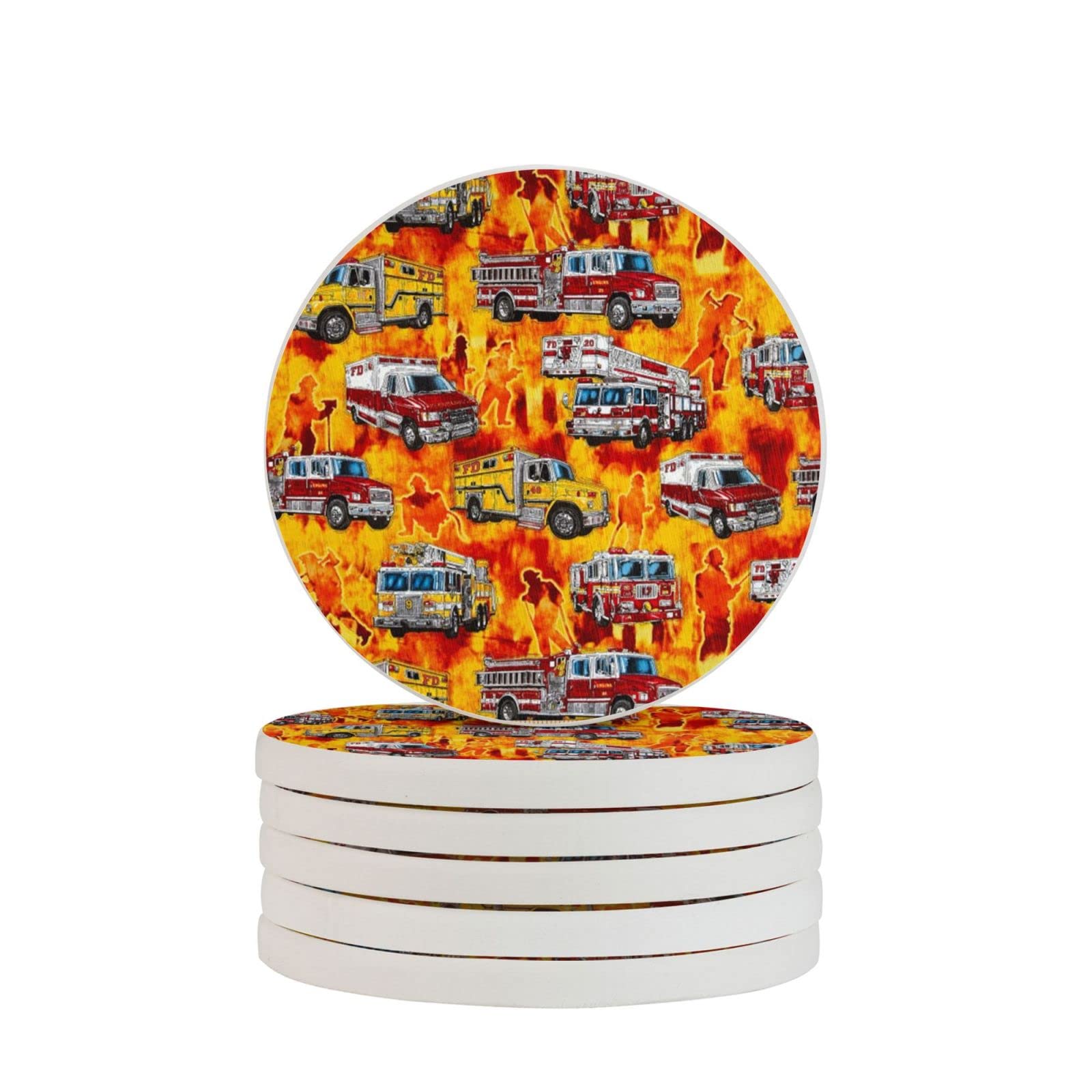 Fireman Fire Truck Six Piece Drink Coaster for Tabletop Protection Place Mats for Home Decor