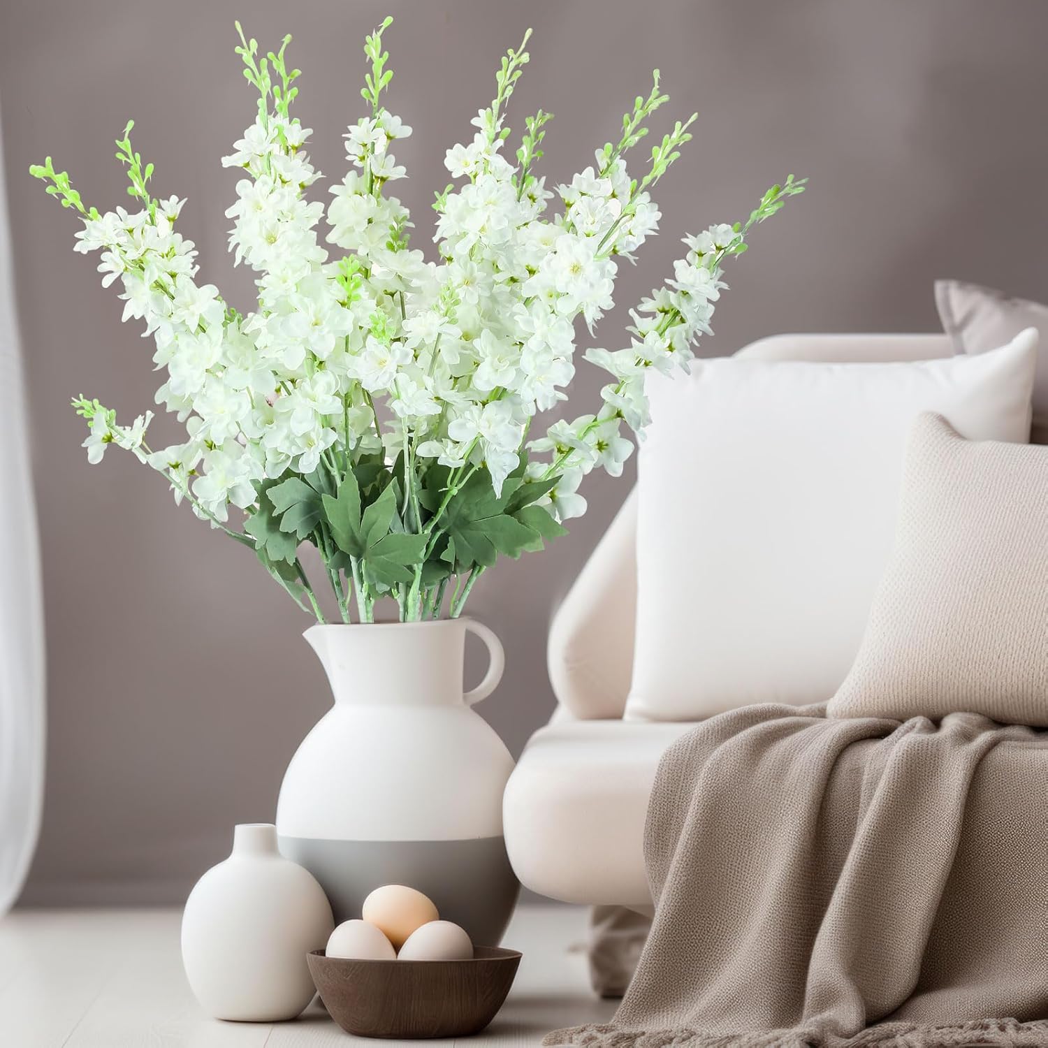 12 Pcs Delphinium Artificial Flower 35.4'' Long Larkspur Stem Silk Fake Faux Flowers Bulk for Tall Vase Floral Arrangements Home Centerpiece Table Wedding Decor (White) - Image 4