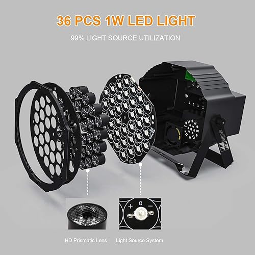 Miniatura 3 de 36 RGB LED DJ Stage Uplight - Control DMX activado por sonido con control remoto y 9 modos LED para bodas, eventos, Navidad y Halloween, fiesta de