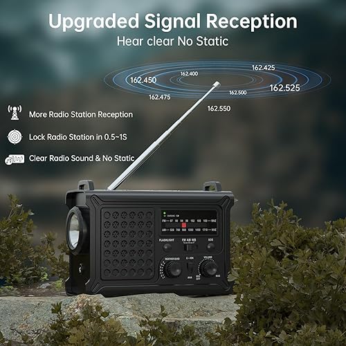 Miniatura 2 de NOAA Radio meteorológica de emergencia, 12000 mAh44400 mWh, radio portátil AMFM con solarmanivela de manobatería recargable USBalarma SOS para