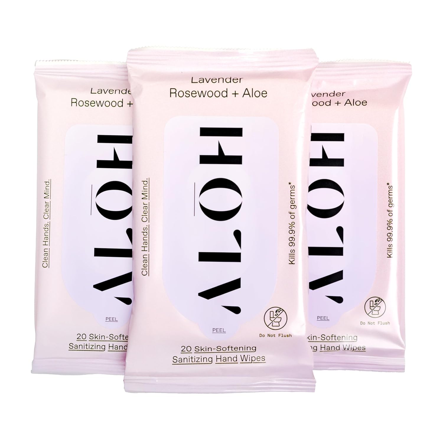 ALH Lavender Rosewood + Aloe Sanitizing Hand Wipes - Clean Hands, Clear Minds - On The Go Sanitizing Wipes for Kids and Adults - Travel Size 3 Pack, 20ct