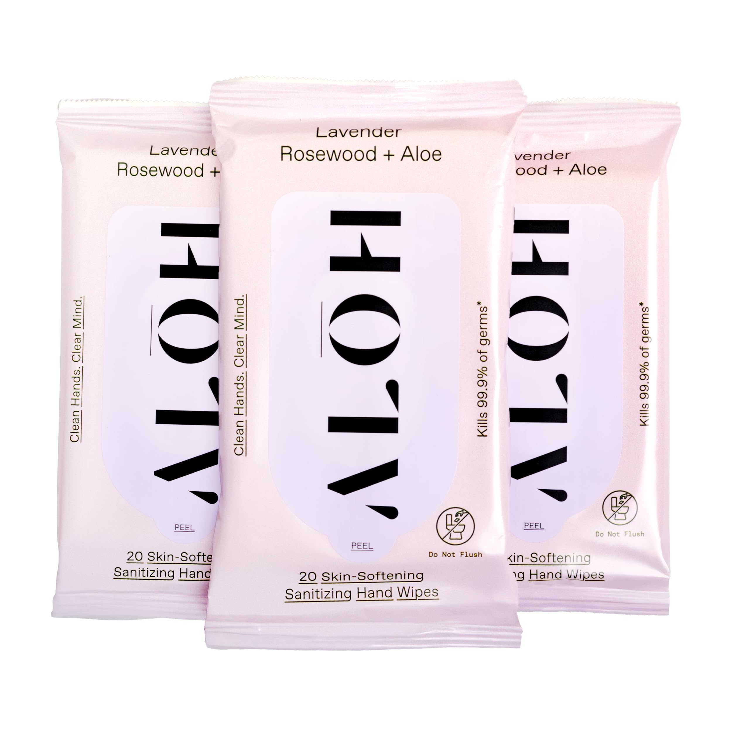 ALH Lavender Rosewood + Aloe Sanitizing Hand Wipes - Clean Hands, Clear Minds - On The Go Sanitizing Wipes for Kids and Adults - Travel Size 3 Pack,