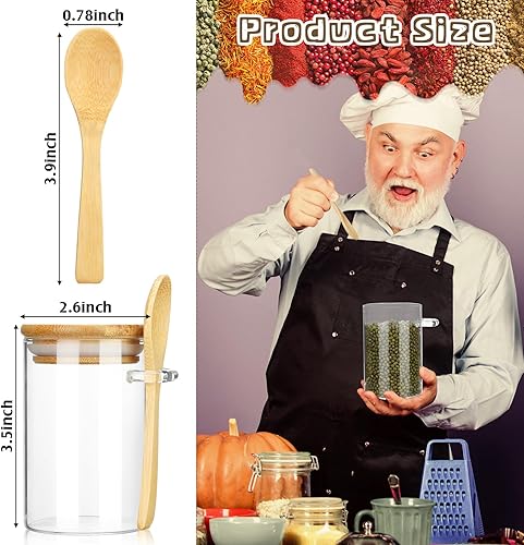 Miniatura 2 de 12 juegos de tarros de vidrio con tapas y cucharas de bambú, recipientes herméticos de vidrio de borosilicato, recipientes de almacenamiento de