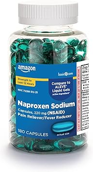 Amazon Basic Care Naproxen Sodium 220 mg Liquid Gels, Pain Reliever/Fever Reducer (NSAID), Headache, Backache, Menstrual Pain, Arthritis Pain, 12-Hour Relief, 180 Count (previously A+ health)