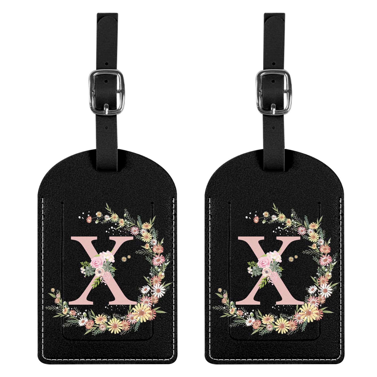 BHAHB 2 Stück Gepäckanhänger,Kofferanhänger mit Anfangs Brief, PU-Leder,ästhetische Niedlich Monogramm Reisetasche Etiketten für Frauen Mädchen (Black Letter-X)