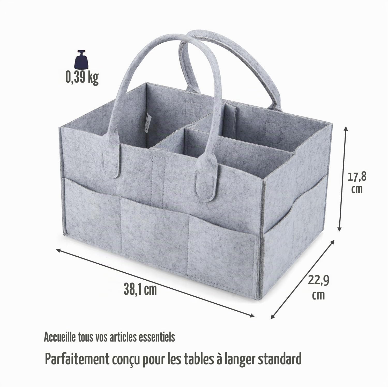 PandaEar Organisateur de Couches Portable, Panier de Rangement pour Bébé avec Compartiments pour Lingettes, Gris